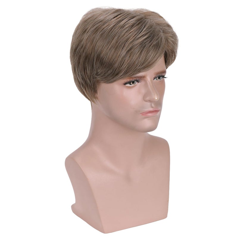 BERON Men Wigs Short Straight Heat Resistant Synthetic Wig Come with Wig Cap (Mixed Ash Blonde) - Image 3